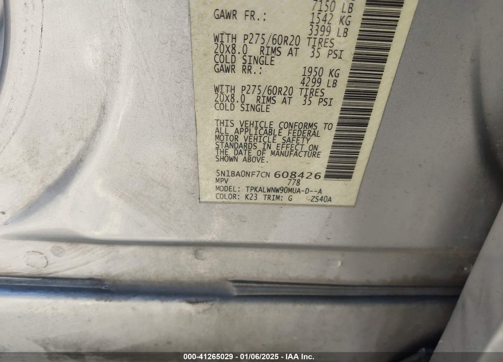 2012 NISSAN ARMADA VIN: 5N1BA0NF7CN608426