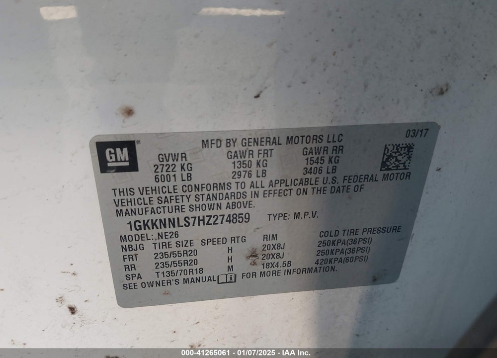 2017 GMC ACADIA SLT-2 VIN: 1GKKNNLS7HZ274859