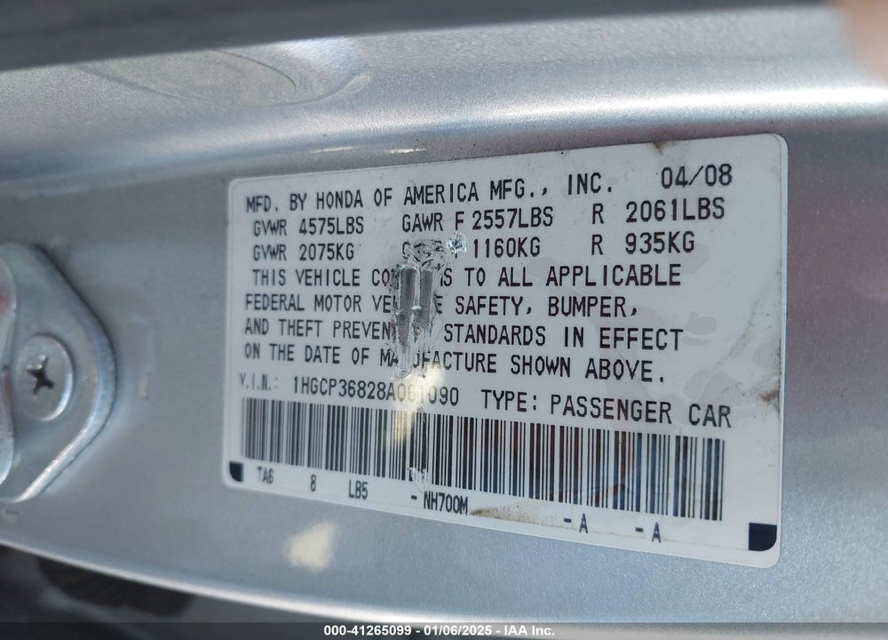 2008 HONDA ACCORD 3.5 EX-L VIN: 1HGCP36828A061090