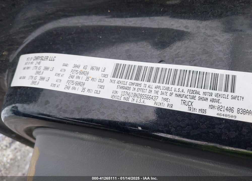 2008 DODGE RAM 1500 SLT VIN: 1D7HU18N28S566437