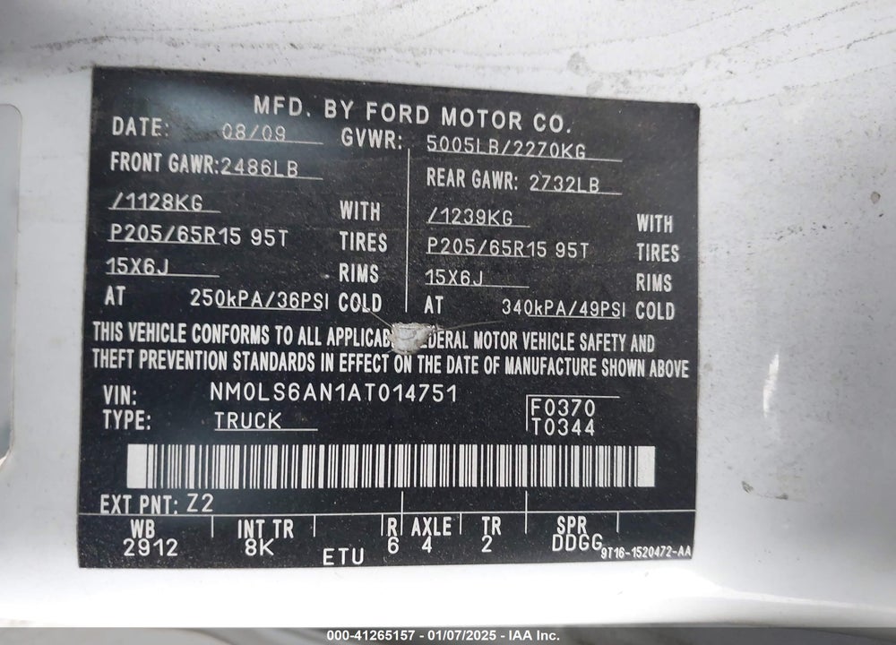2010 FORD TRANSIT CONNECT XL VIN: NM0LS6AN1AT014751
