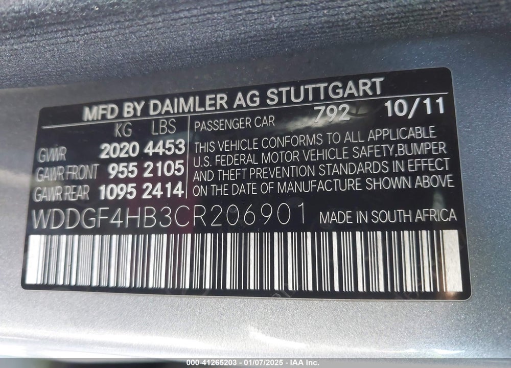 2012 MERCEDES-BENZ C 250 LUXURY/SPORT VIN: WDDGF4HB3CR206901