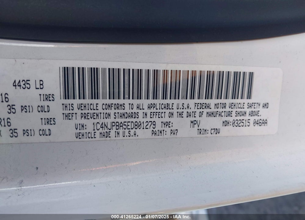 2014 JEEP PATRIOT SPORT VIN: 1C4NJPBA5ED801279