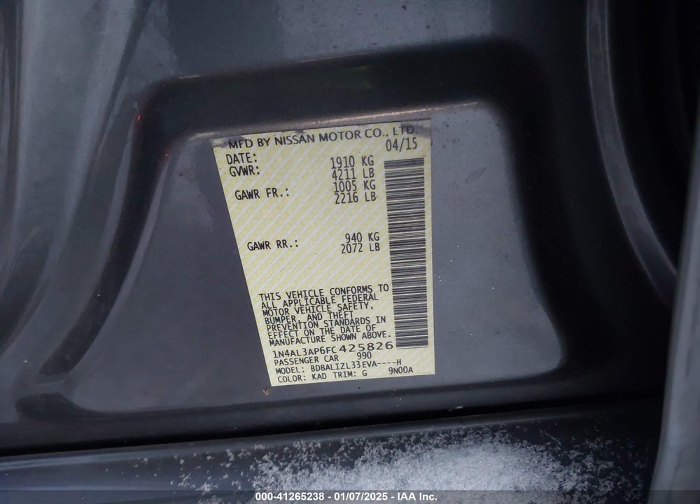 2015 NISSAN ALTIMA 2.5 SV VIN: 1N4AL3AP6FC425826