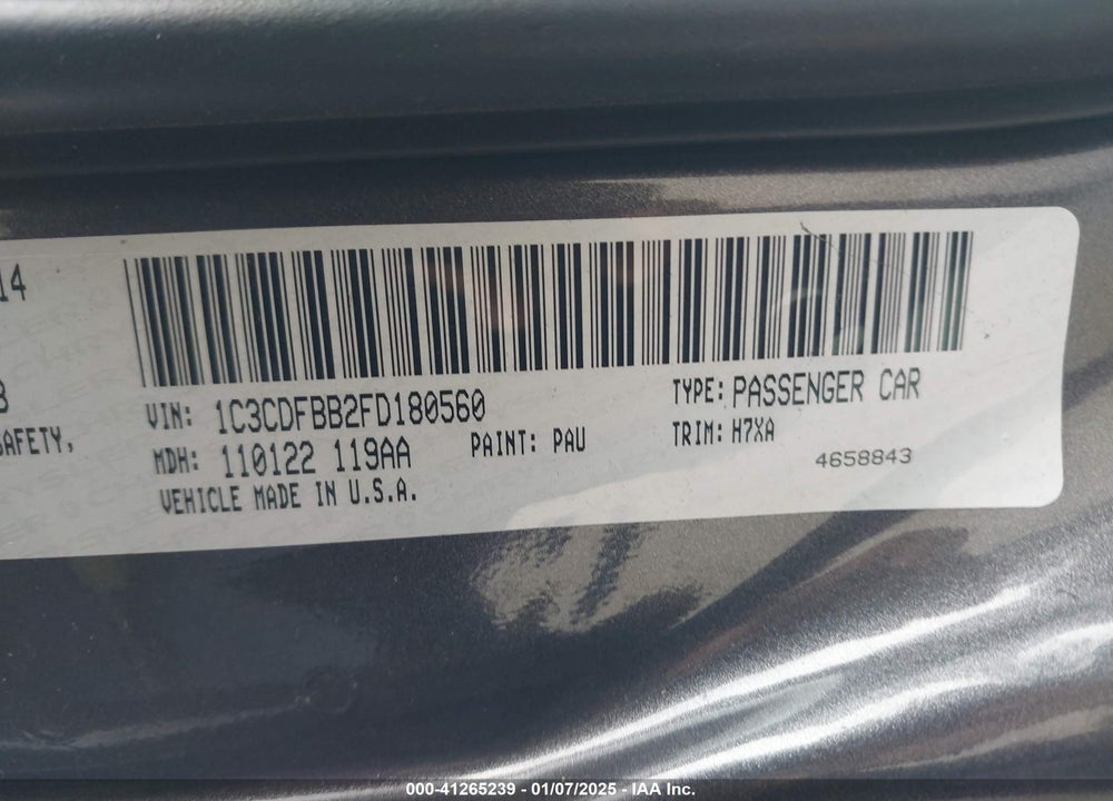 2015 DODGE DART VIN: 1C3CDFBB2FD180560