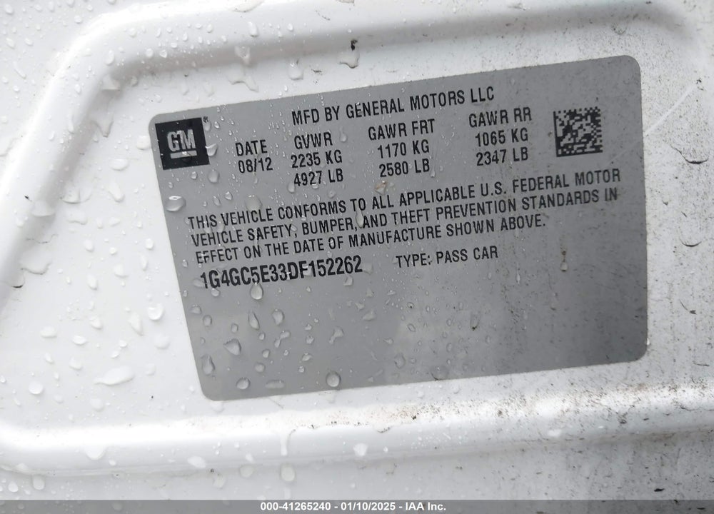 2013 BUICK LACROSSE LEATHER GROUP VIN: 1G4GC5E33DF152262