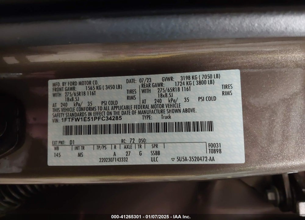 2023 FORD F-150 XLT VIN: 1FTFW1E51PFC34285