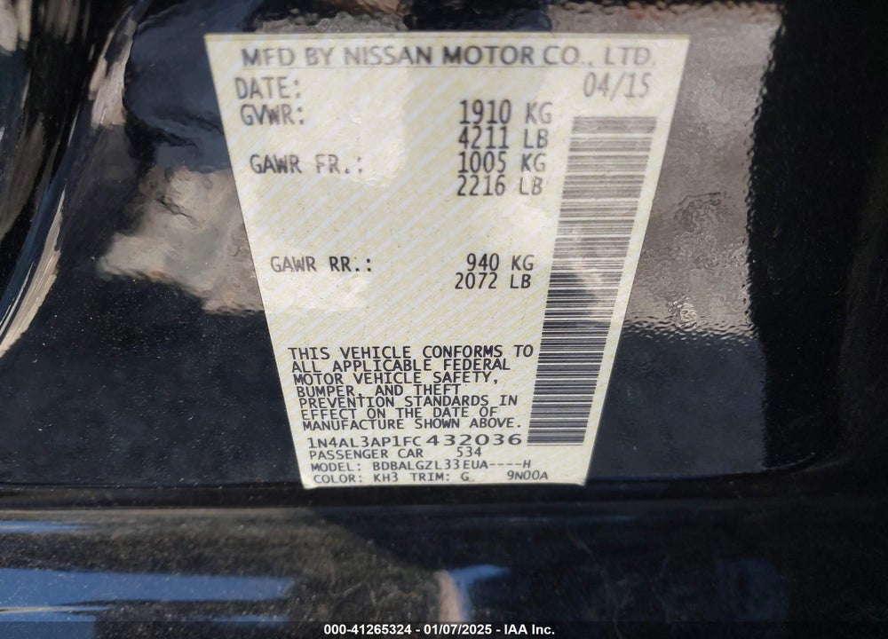 2015 NISSAN ALTIMA VIN: 1N4AL3AP1FC432036