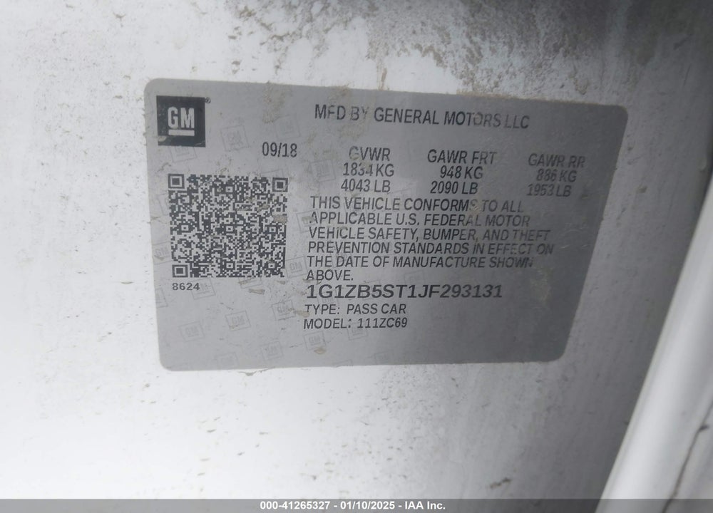2018 CHEVROLET MALIBU VIN: 1G1ZB5ST1JF293131
