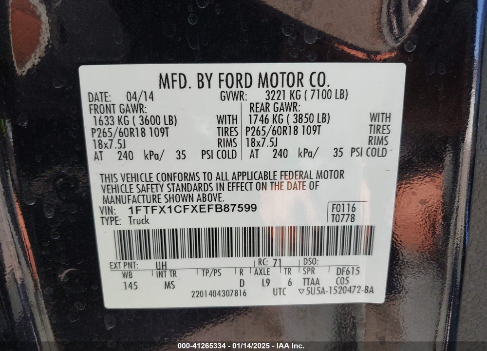 2014 FORD F-150 XL SUPERCAB 16 VIN: 1FTFX1CFXEFB87599