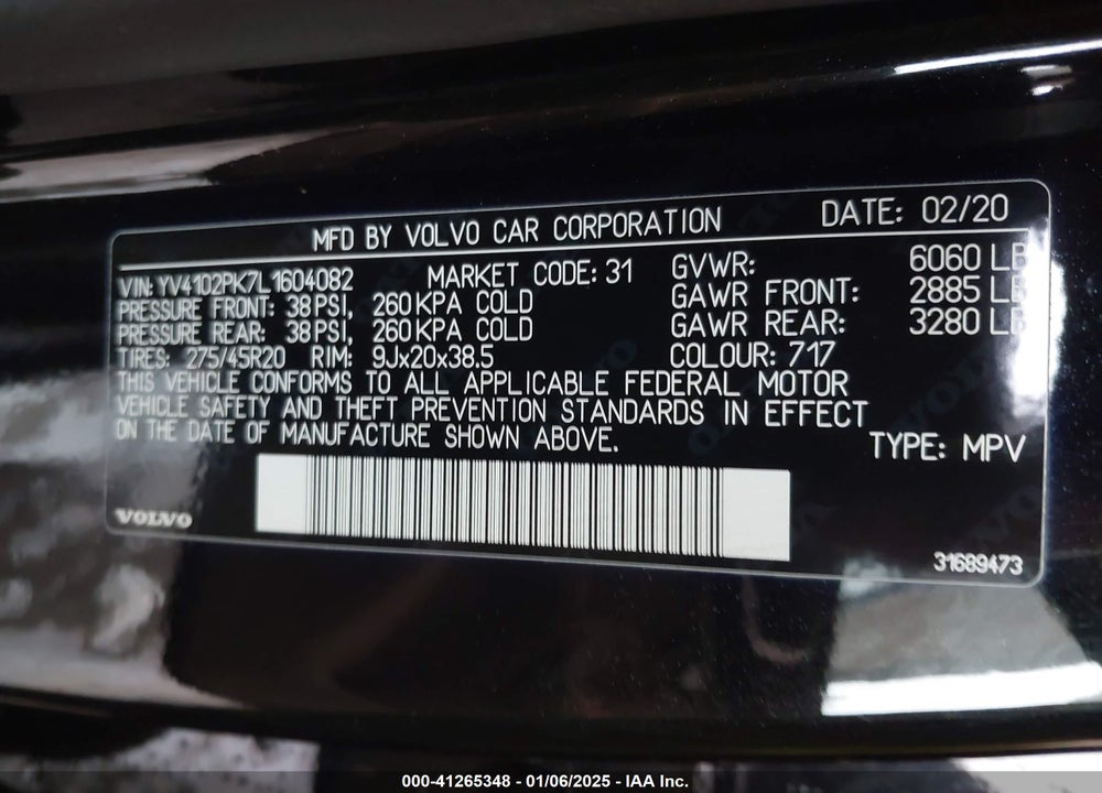 2020 VOLVO XC90 T5 MOMENTUM 7 PASSENGER VIN: YV4102PK7L1604082