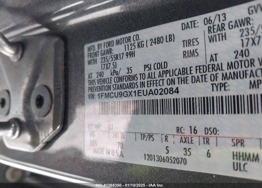2014 FORD ESCAPE SE VIN: 1FMCU9GX1EUA02084