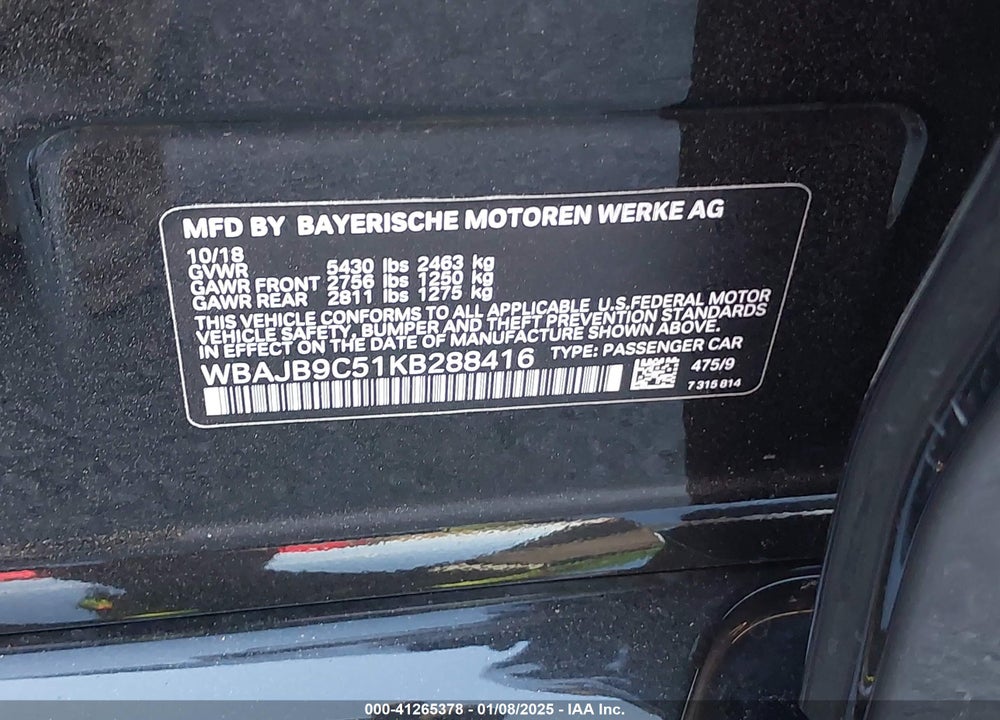 2019 BMW M550I VIN: WBAJB9C51KB288416