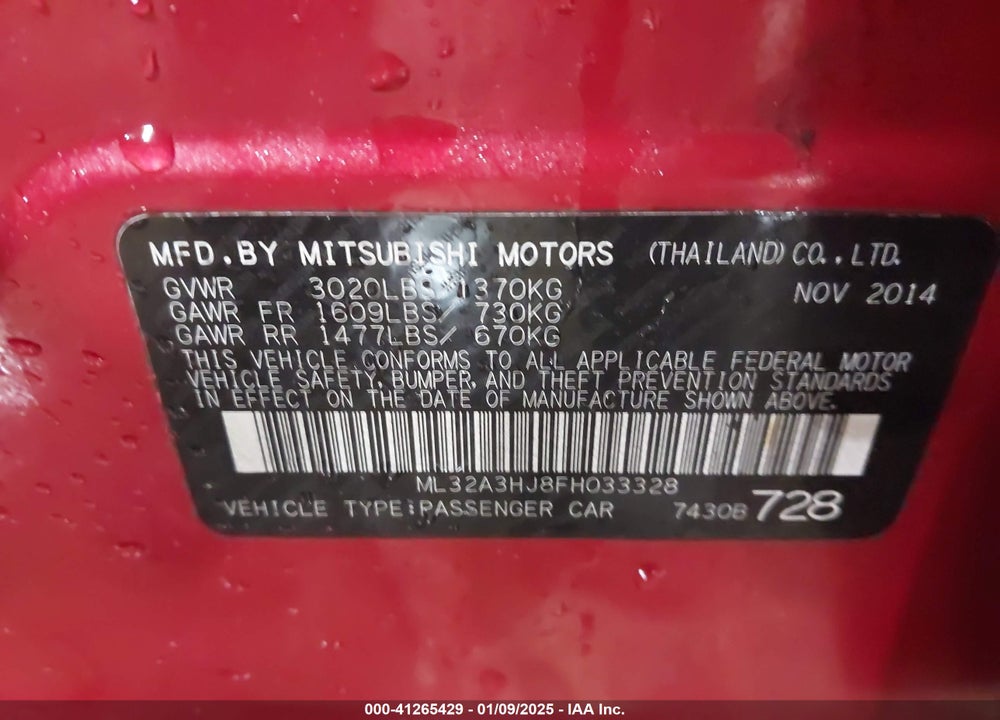 2015 MITSUBISHI MIRAGE DE VIN: ML32A3HJ8FH033328