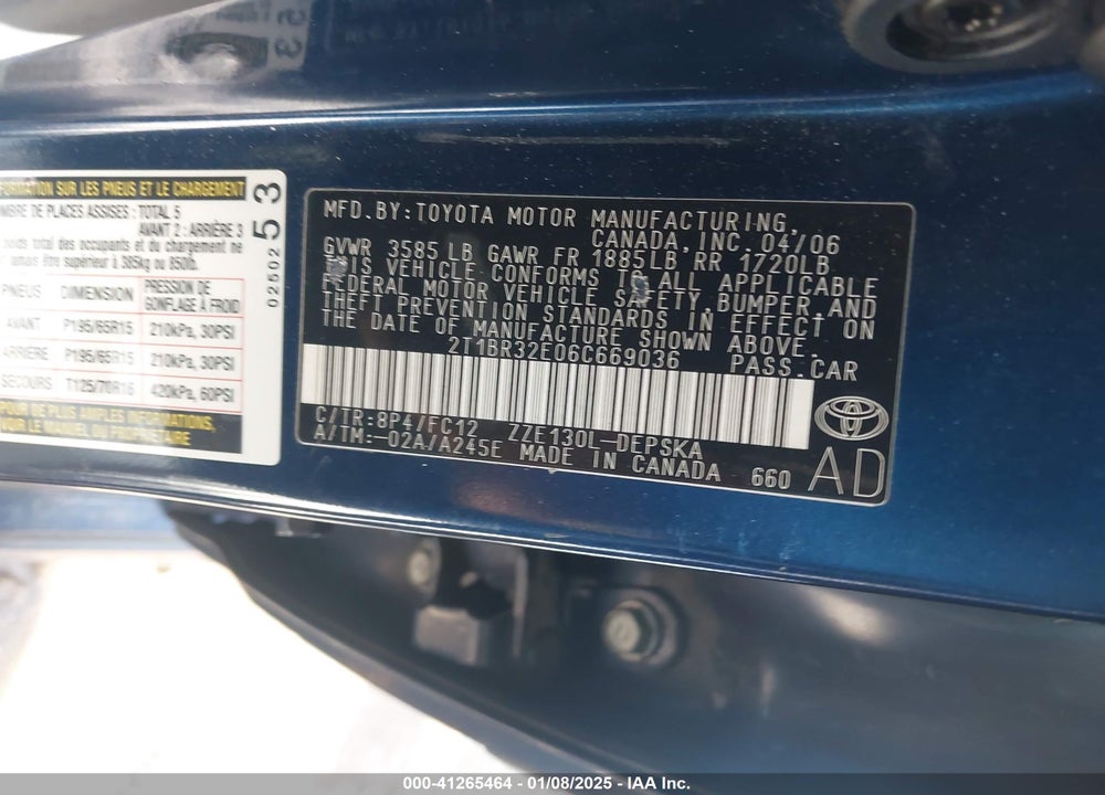 2006 TOYOTA COROLLA S VIN: 2T1BR32E06C669036