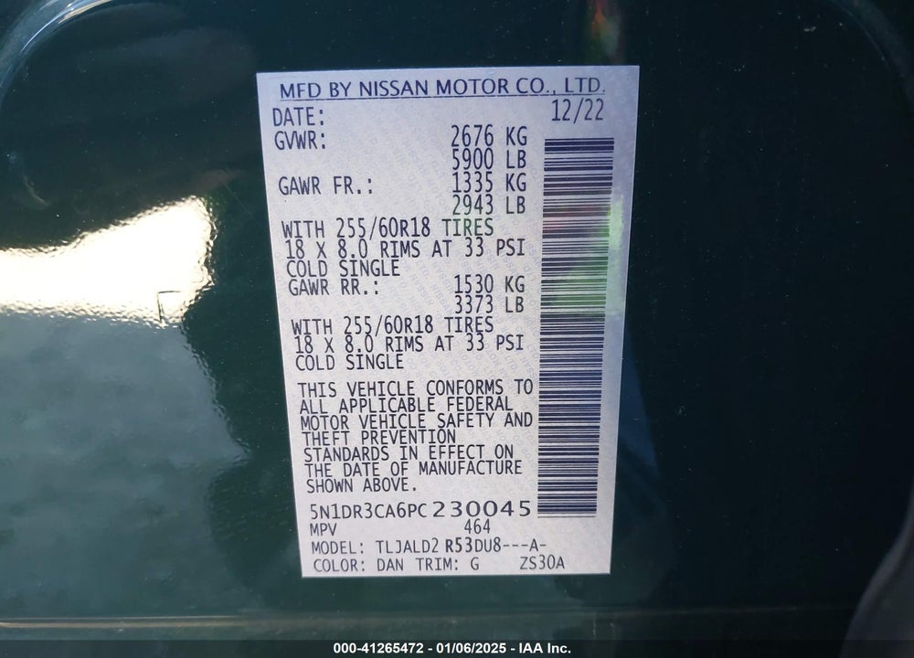 2023 NISSAN PATHFINDER SL FWD VIN: 5N1DR3CA6PC230045