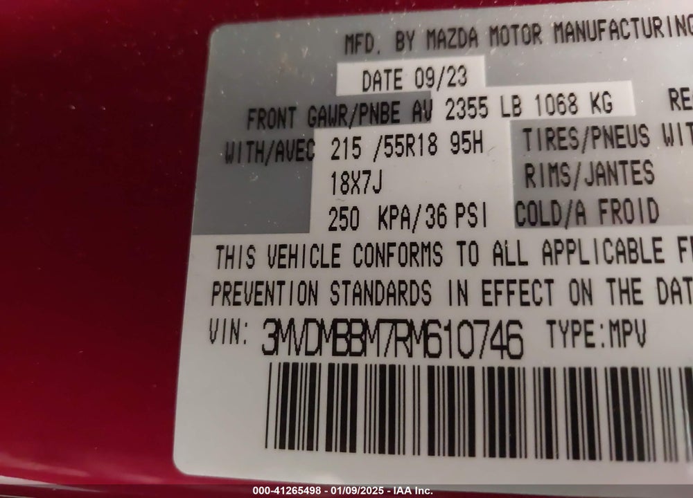 2024 MAZDA CX-30 2.5 S SELECT SPORT VIN: 3MVDMBBM7RM610746