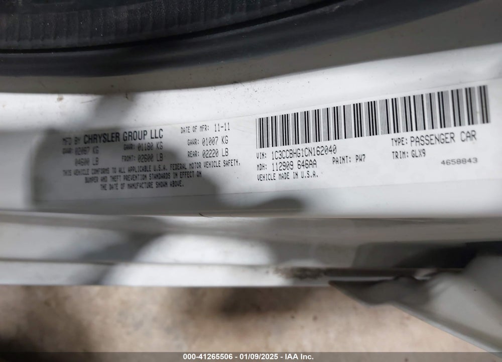 2012 CHRYSLER 200 VIN: 1C3CCBHG1CN162040