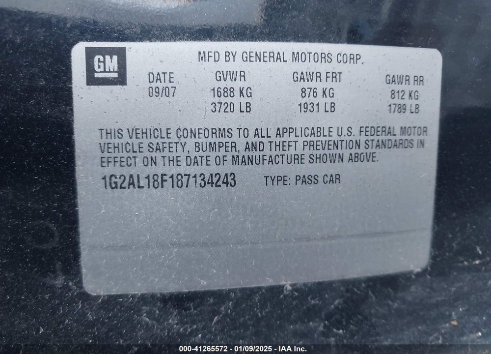 2008 PONTIAC G5 VIN: 1G2AL18F187134243