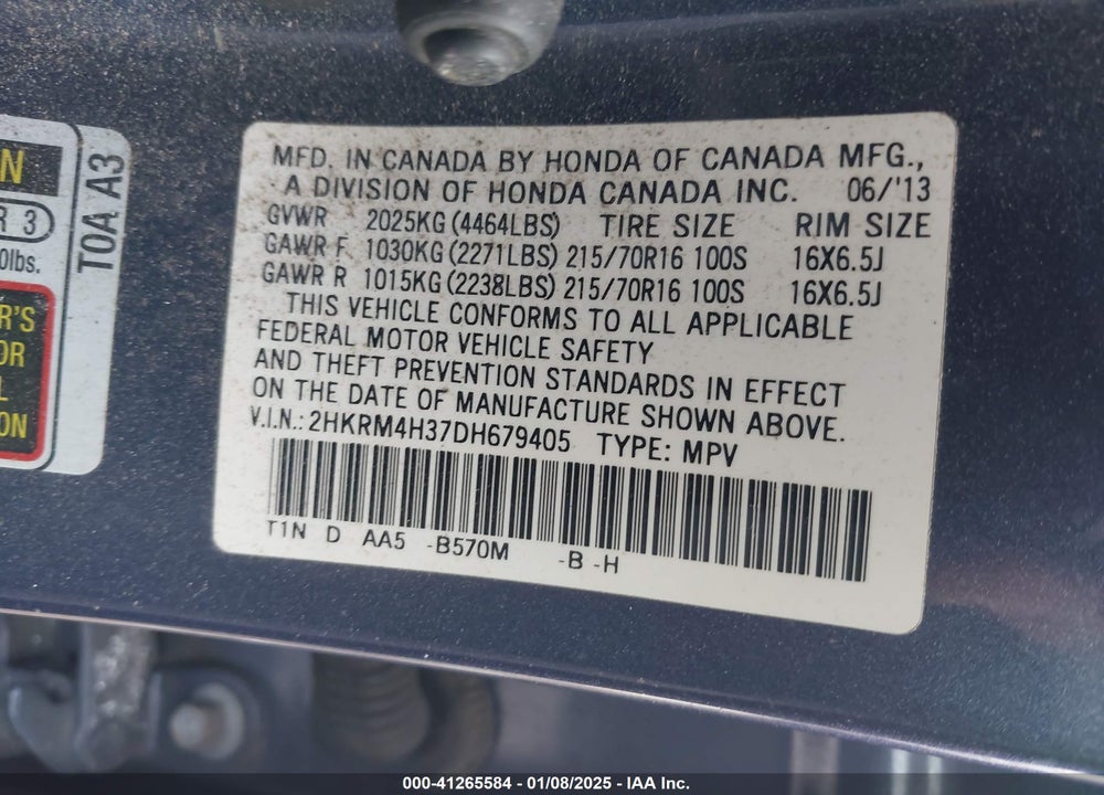 2013 HONDA CR-V LX VIN: 2HKRM4H37DH679405