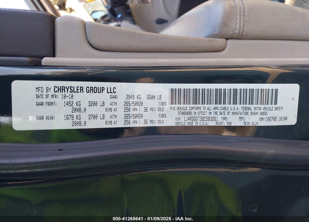 2011 JEEP GRAND CHEROKEE VIN: 1J4RS6GT3BC583261