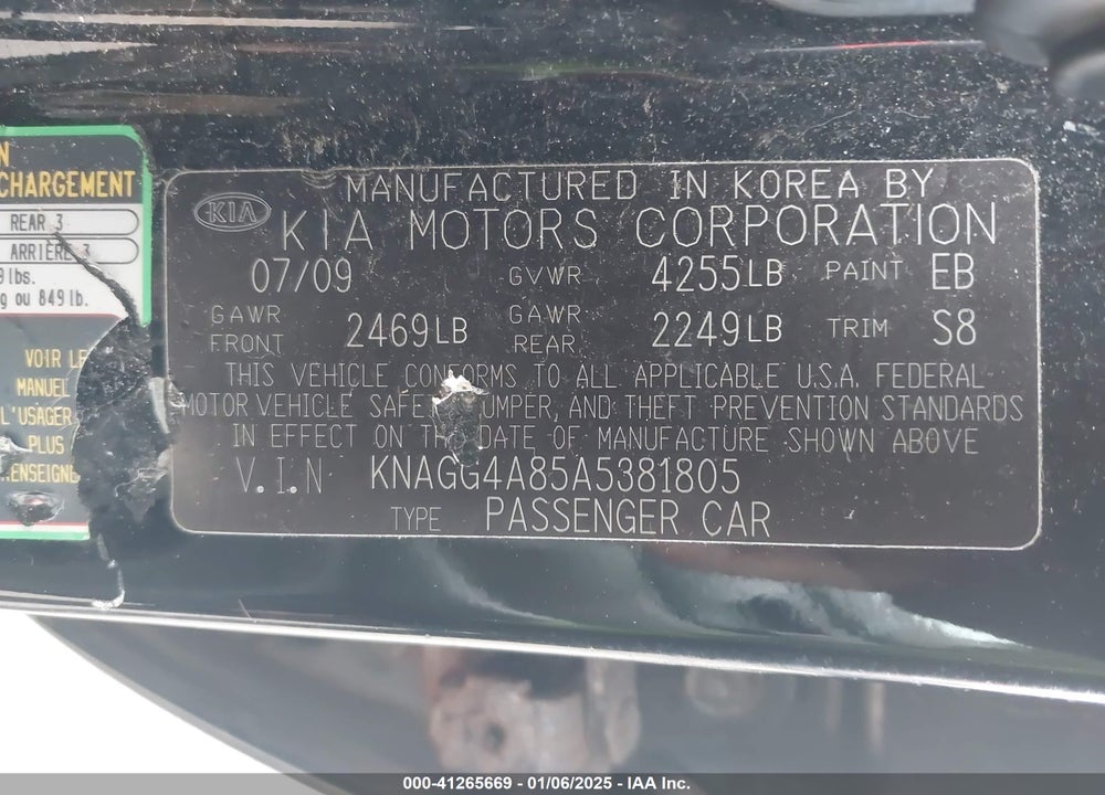 2010 KIA OPTIMA LX VIN: KNAGG4A85A5381805