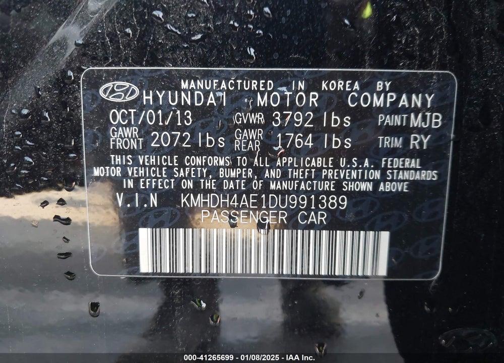 2013 HYUNDAI ELANTRA LIMITED VIN: KMHDH4AE1DU991389