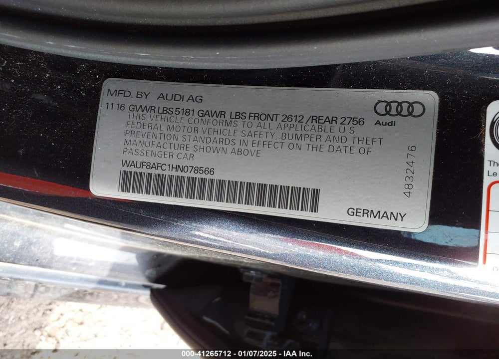 2017 AUDI A6 VIN: WAUF8AFC1HN078566