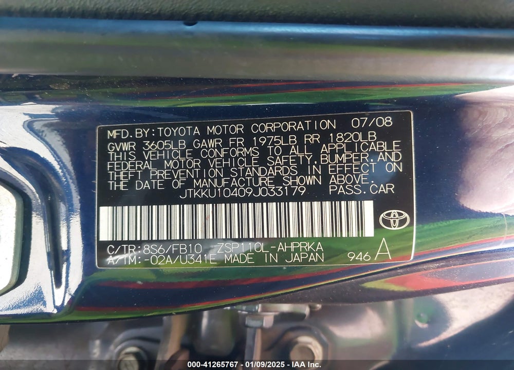 2009 SCION XD VIN: JTKKU10409J033179