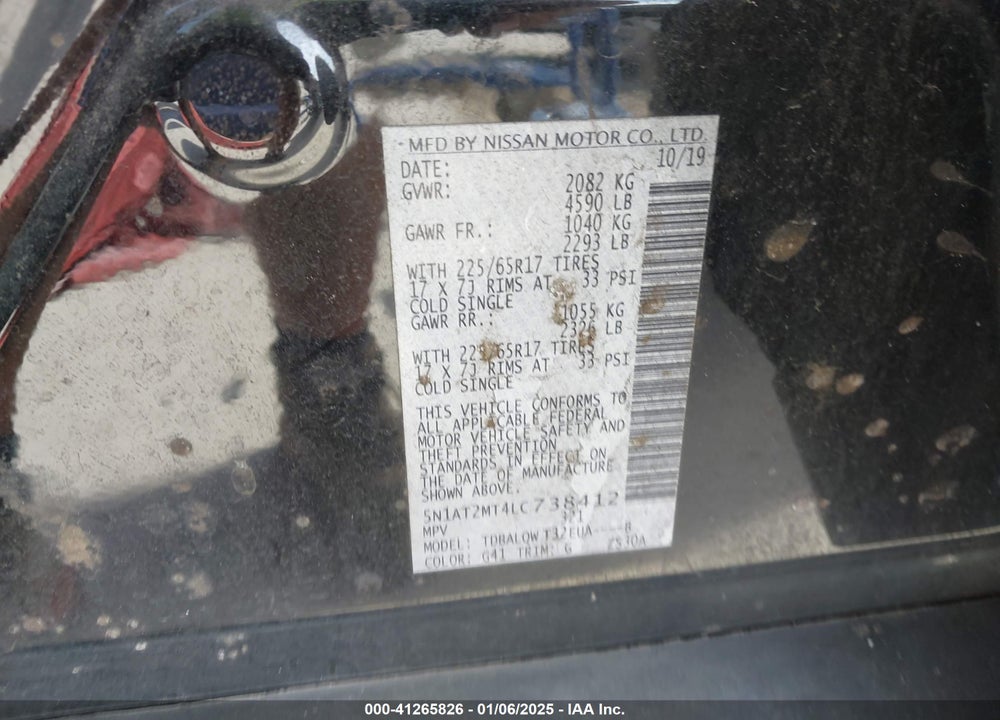 2020 NISSAN ROGUE SV FWD VIN: 5N1AT2MT4LC738412