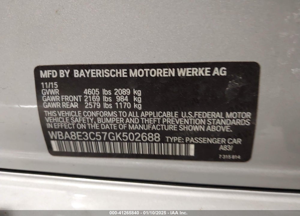 2016 BMW 328 VIN: WBA8E3C57GK502688