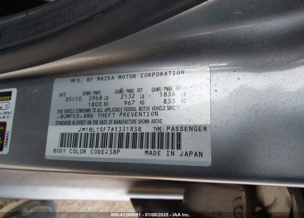 2010 MAZDA 3 VIN: JM1BL1SF7A1331838