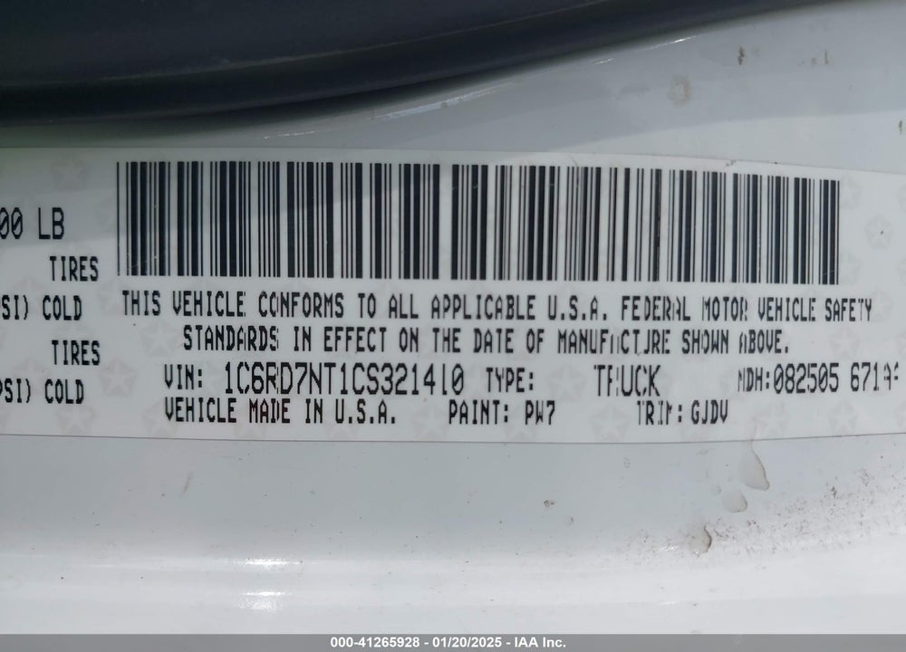2012 RAM 1500 LAIE VIN: 1C6RD7NT1CS321410