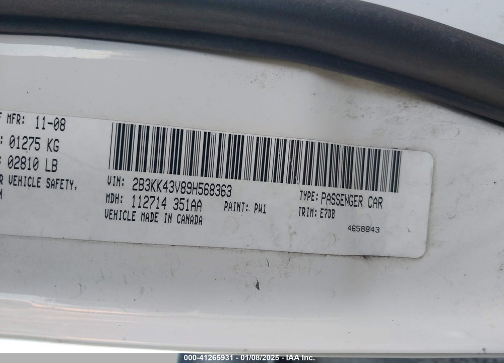2009 DODGE CHARGER VIN: 2B3KK43V89H568363
