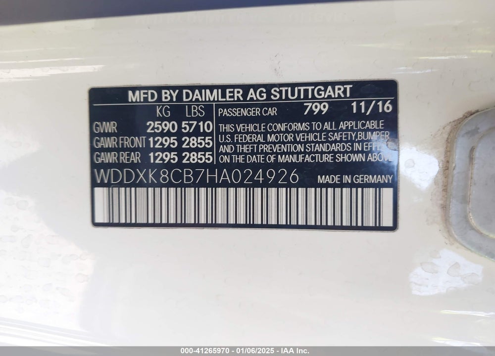 2017 MERCEDES-BENZ S 550 VIN: WDDXK8CB7HA024926
