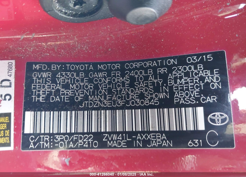 2015 TOYOTA PRIUS V VIN: JTDZN3EU3FJ030845