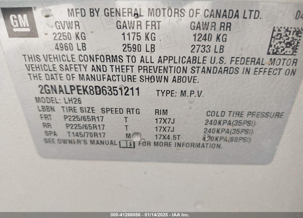 2013 CHEVROLET EQUINOX 2LT VIN: 2GNALPEK8D6351211