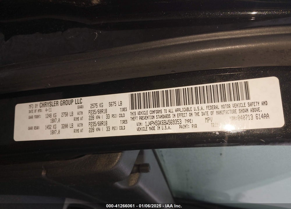 2011 JEEP LIBERTY LIMITED EDITION VIN: 1J4PN5GK6BW569353