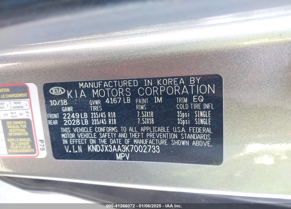 2019 KIA SOUL VIN: KNDJX3AA3K7002733