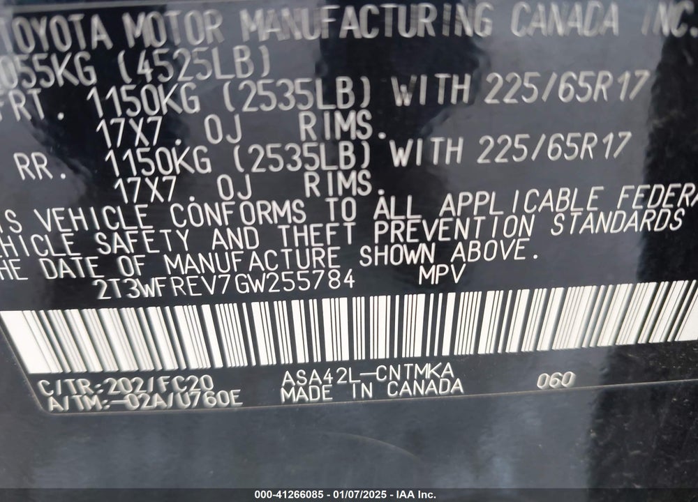 2016 TOYOTA RAV4 XLE VIN: 2T3WFREV7GW255784