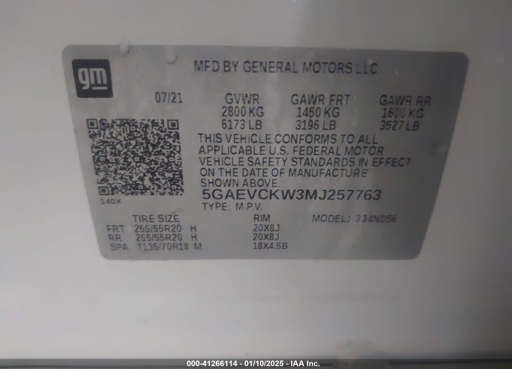 2021 BUICK ENCLAVE AWD AVENIR VIN: 5GAEVCKW3MJ257763