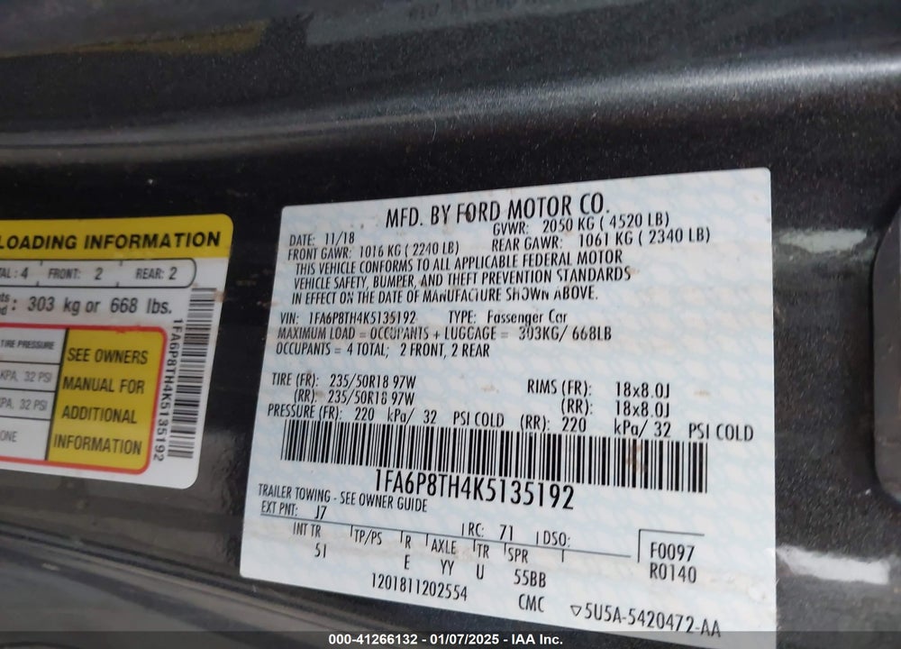 2019 FORD MUSTANG ECOBOOST PREMIUM VIN: 1FA6P8TH4K5135192