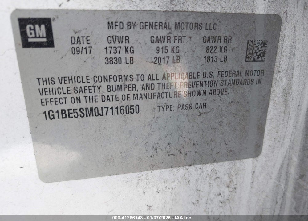 2018 CHEVROLET CRUZE VIN: 1G1BE5SM0J7116050
