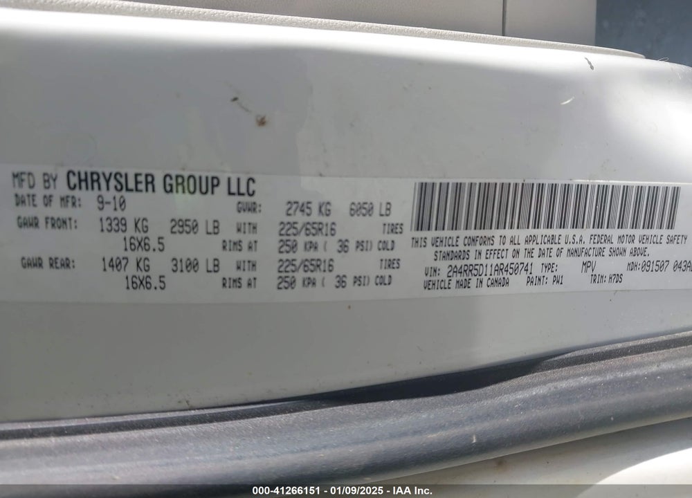 2010 CHRYSLER TOWN & COUNTRY TOURING VIN: 2A4RR5D11AR450741