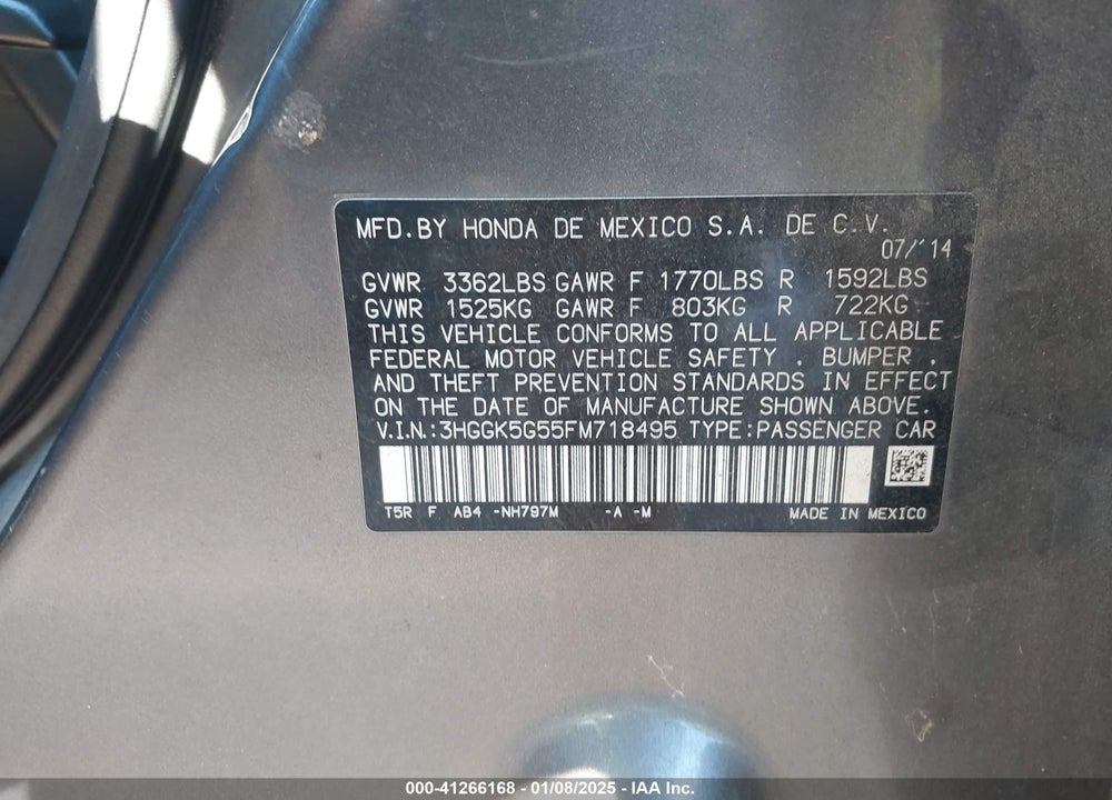 2015 HONDA FIT VIN: 3HGGK5G55FM718495
