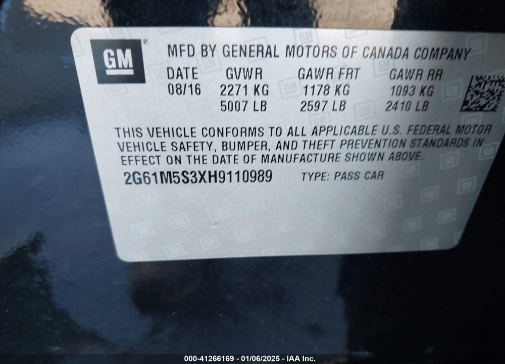2017 CADILLAC XTS VIN: 2G61M5S3XH9110989
