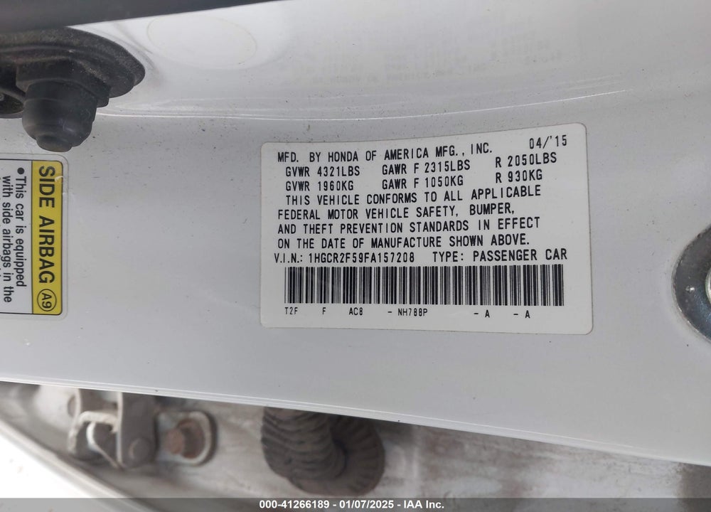2015 HONDA ACCORD VIN: 1HGCR2F59FA157208