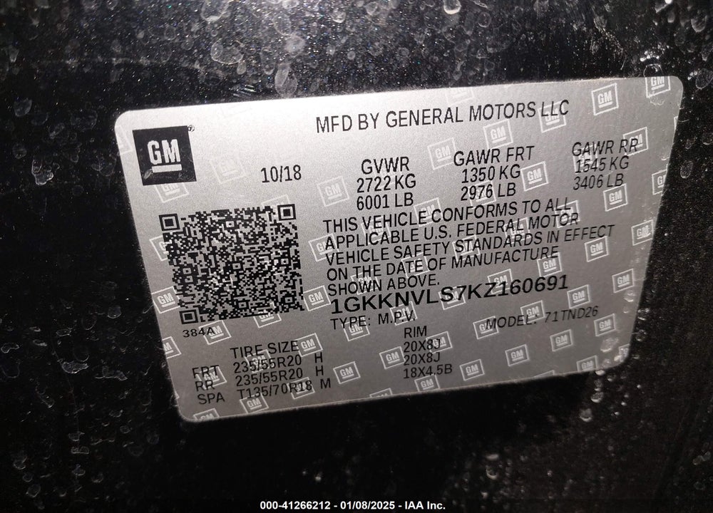 2019 GMC ACADIA VIN: 1GKKNVLS7KZ160691