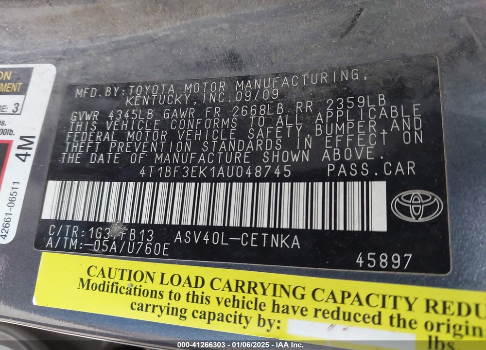 2010 TOYOTA CAMRY LE VIN: 4T1BF3EK1AU048745