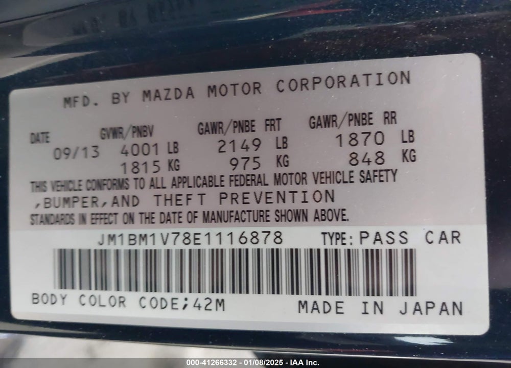 2014 MAZDA 3 I TOURING VIN: JM1BM1V78E1116878